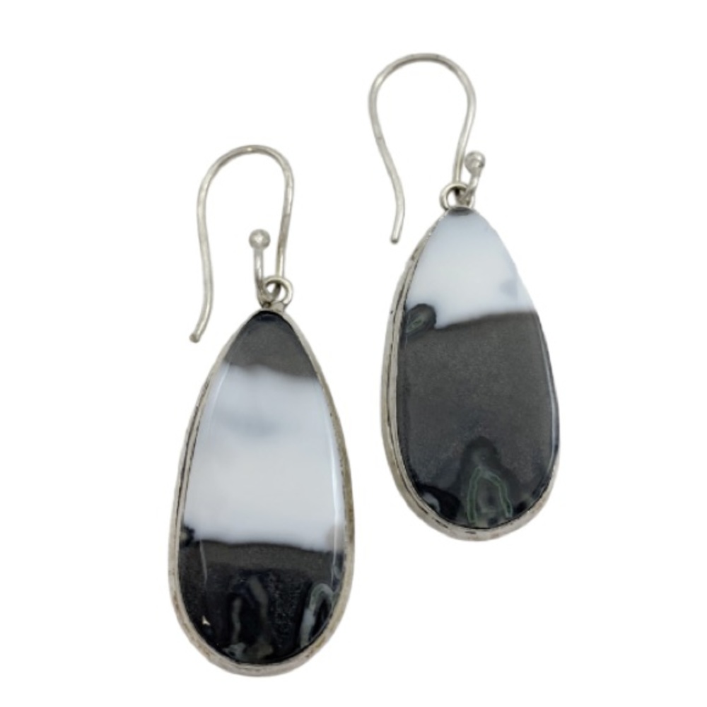 Black and White Striped Jasper Earrings in Sterling Silver